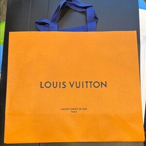 Louis Vuitton Orange Shopping Bag with Blue Handles-medium size